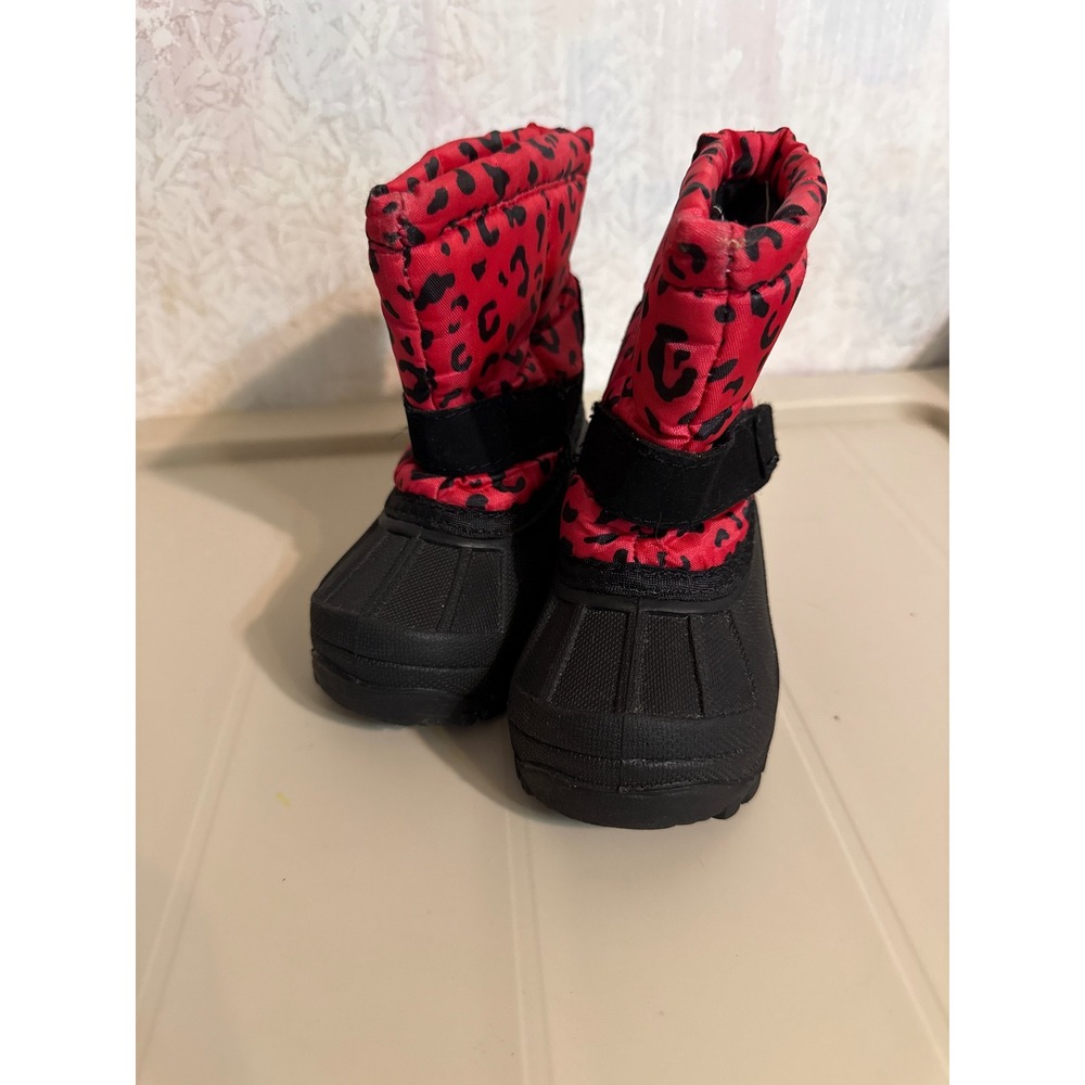 Toddler Red Leopard Print Snow Boots Black Rubber Duck Boots Size 5 GTUB4590000